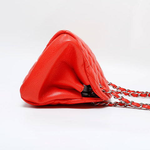 CHANEL No. 17 2012-2013 Matelasse Just Mademoiselle Caviar Skin Shoulder Bag Orange WS21801