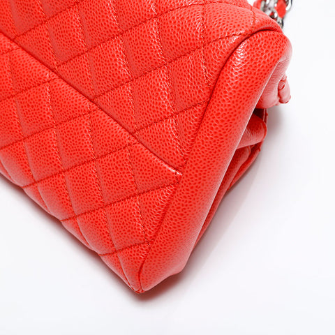 CHANEL No. 17 2012-2013 Matelasse Just Mademoiselle Caviar Skin Shoulder Bag Orange WS21801