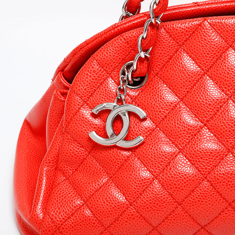 CHANEL No. 17 2012-2013 Matelasse Just Mademoiselle Caviar Skin Shoulder Bag Orange WS21801