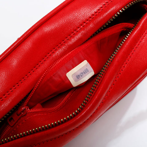 CHANEL 0 series 1986-1988 CC Satin Shoulder Bag Red WS21802