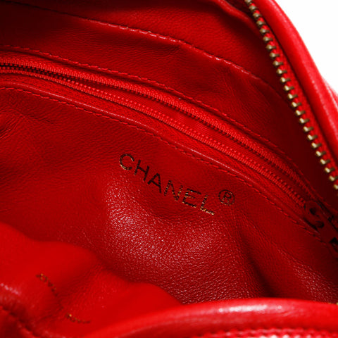 CHANEL 0 series 1986-1988 CC Satin Shoulder Bag Red WS21802