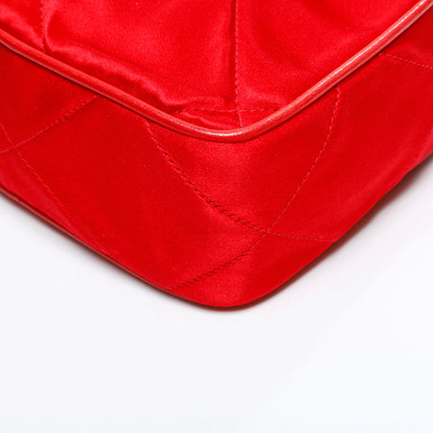CHANEL 0 series 1986-1988 CC Satin Shoulder Bag Red WS21802