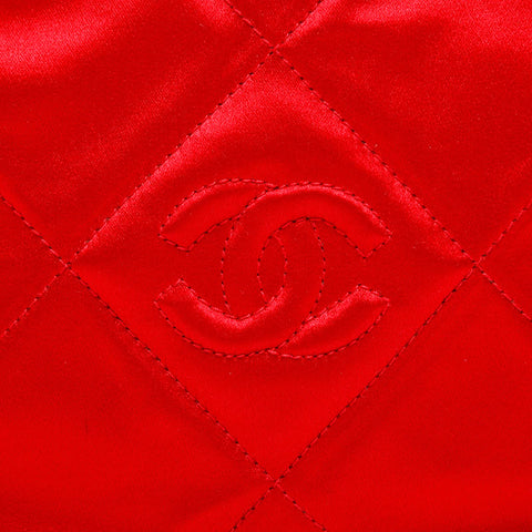 CHANEL 0 series 1986-1988 CC Satin Shoulder Bag Red WS21802