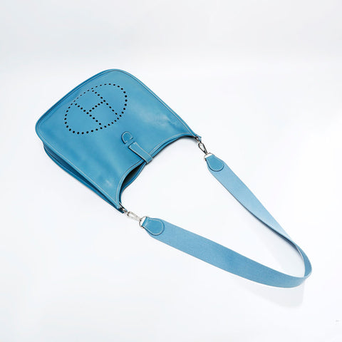 HERMES ◻︎J engraved 2006 Evelyn Courchevel Shoulder Bag blue WS21803