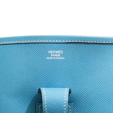 HERMES ◻︎J engraved 2006 Evelyn Courchevel Shoulder Bag blue WS21803