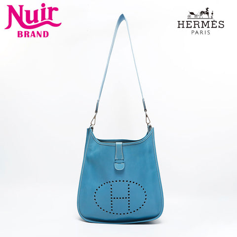 HERMES ◻︎J engraved 2006 Evelyn Courchevel Shoulder Bag blue WS21803