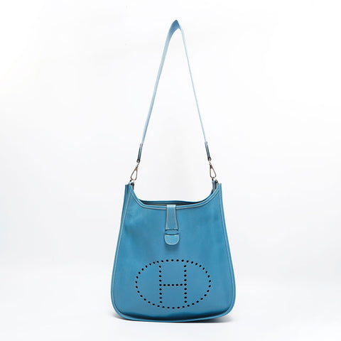 HERMES ◻︎J engraved 2006 Evelyn Courchevel Shoulder Bag blue WS21803