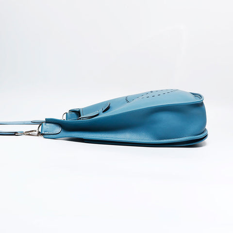 HERMES ◻︎J engraved 2006 Evelyn Courchevel Shoulder Bag blue WS21803