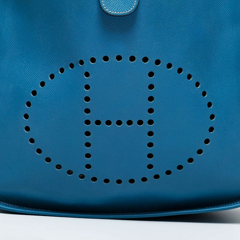HERMES ◻︎J engraved 2006 Evelyn Courchevel Shoulder Bag blue WS21803