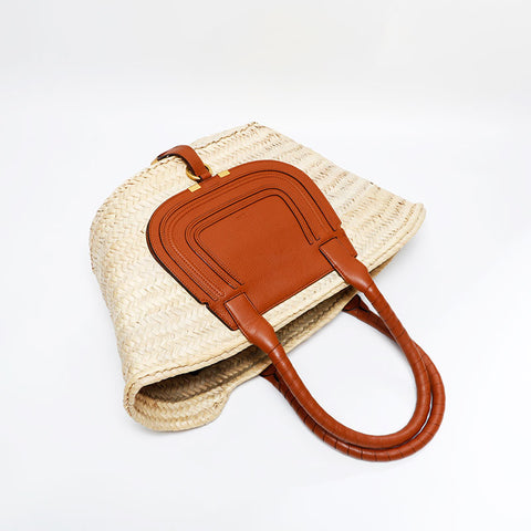 Chloe Marcy Raffia Straw Basket Bag Shoulder Bag beige WS21808