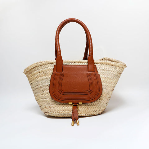 Chloe Marcy Raffia Straw Basket Bag Shoulder Bag beige WS21808