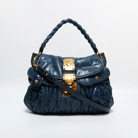 Miu Miu Matelasse Leather 2way Shoulder Bag blue WS21811
