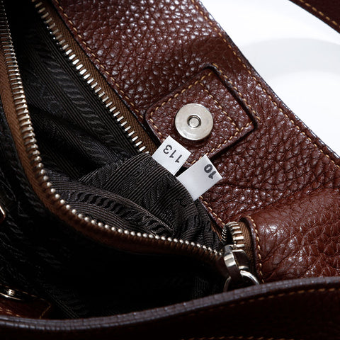 PRADA Leather one belt hobo Shoulder Bag Brown WS21818
