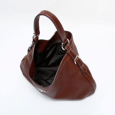 PRADA Leather one belt hobo Shoulder Bag Brown WS21818