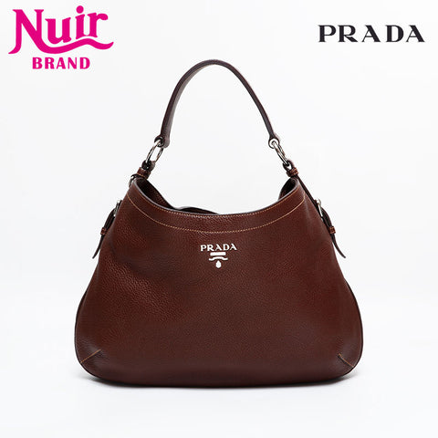 PRADA Leather one belt hobo Shoulder Bag Brown WS21818