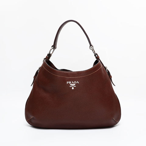 PRADA Leather one belt hobo Shoulder Bag Brown WS21818