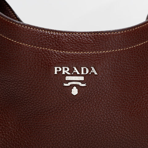 PRADA Leather one belt hobo Shoulder Bag Brown WS21818