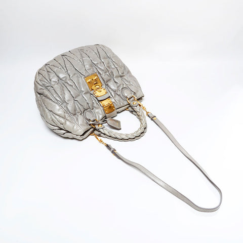 Miu Miu Matelasse Leather 2way Handbag gray WS21822