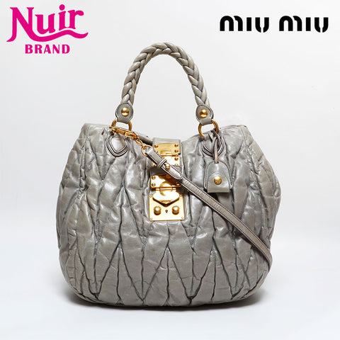 Miu Miu Matelasse Leather 2way Handbag gray WS21822