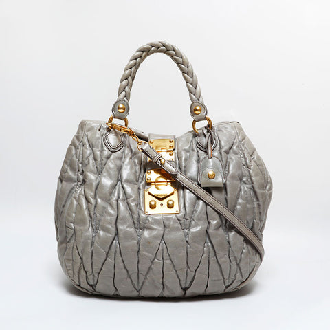 Miu Miu Matelasse Leather 2way Handbag gray WS21822