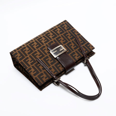 FENDI Zucca Mamma Canvas Handbag Brown WS21824