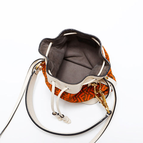 FENDI Zucchino Drawstring Bag in Suede Shoulder Bag Orange Ivory WS21826