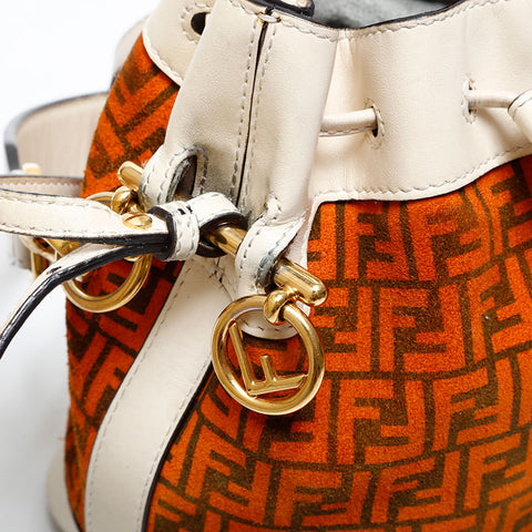 FENDI Zucchino Drawstring Bag in Suede Shoulder Bag Orange Ivory WS21826