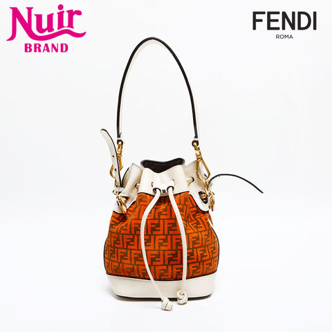FENDI Zucchino Drawstring Bag in Suede Shoulder Bag Orange Ivory WS21826