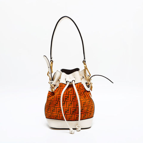 FENDI Zucchino Drawstring Bag in Suede Shoulder Bag Orange Ivory WS21826
