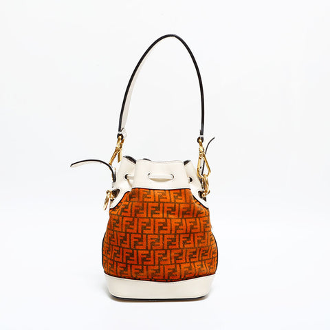 FENDI Zucchino Drawstring Bag in Suede Shoulder Bag Orange Ivory WS21826
