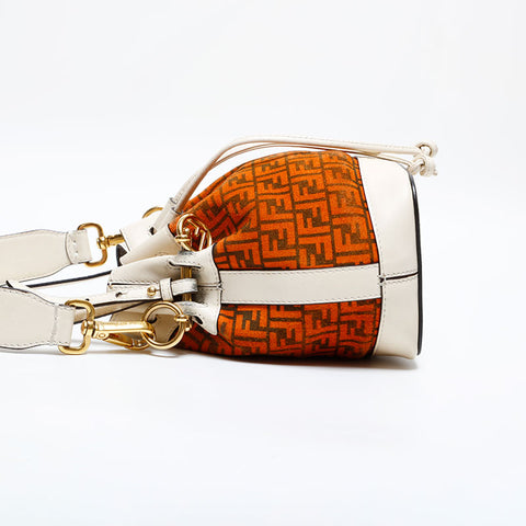 FENDI Zucchino Drawstring Bag in Suede Shoulder Bag Orange Ivory WS21826
