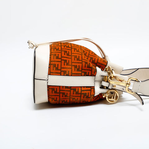 FENDI Zucchino Drawstring Bag in Suede Shoulder Bag Orange Ivory WS21826