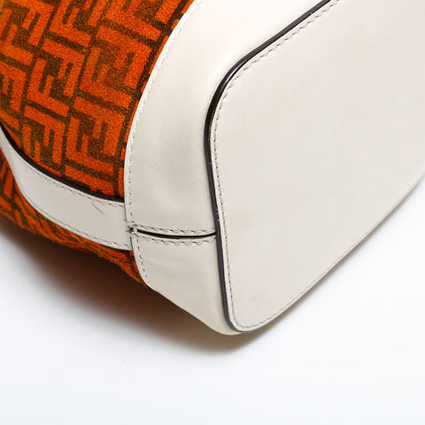 FENDI Zucchino Drawstring Bag in Suede Shoulder Bag Orange Ivory WS21826