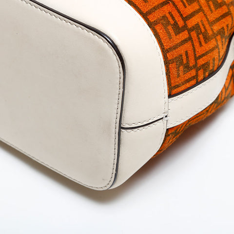 FENDI Zucchino Drawstring Bag in Suede Shoulder Bag Orange Ivory WS21826
