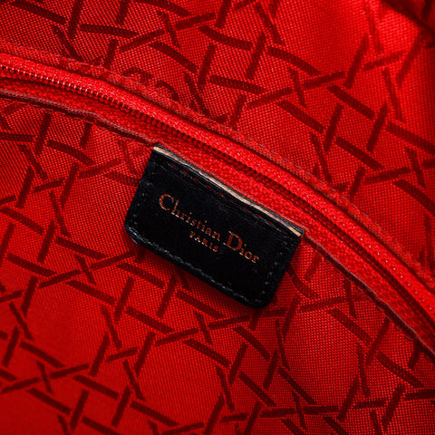 極美品 クリスチャンディオール Christian Dior レディ ディオール ラージ レザー ハンドバッグ ブラック WS21830