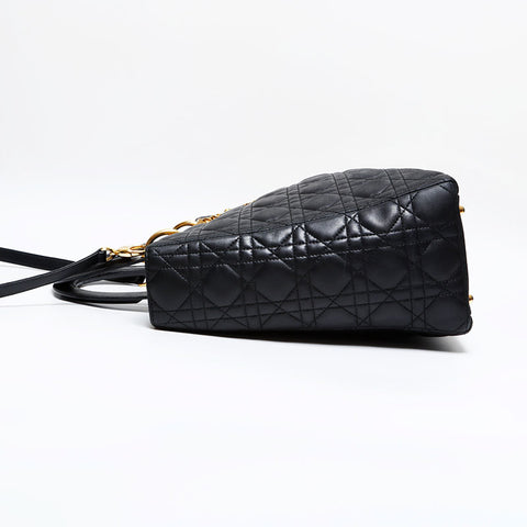極美品 クリスチャンディオール Christian Dior レディ ディオール ラージ レザー ハンドバッグ ブラック WS21830