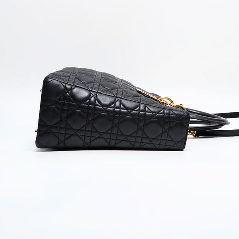 極美品 クリスチャンディオール Christian Dior レディ ディオール ラージ レザー ハンドバッグ ブラック WS21830