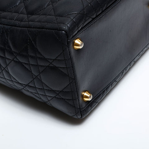 極美品 クリスチャンディオール Christian Dior レディ ディオール ラージ レザー ハンドバッグ ブラック WS21830