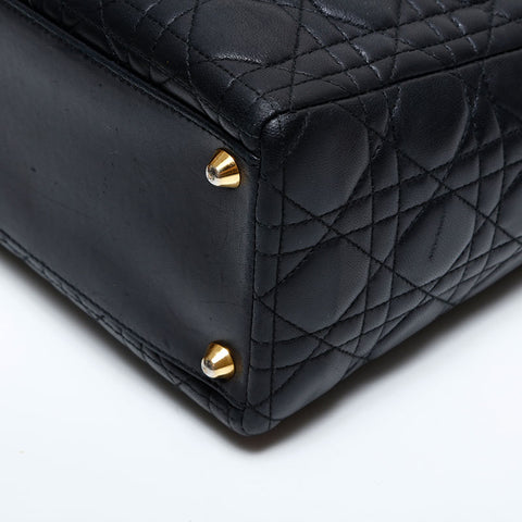 極美品 クリスチャンディオール Christian Dior レディ ディオール ラージ レザー ハンドバッグ ブラック WS21830