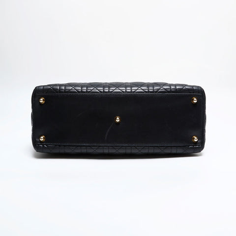 極美品 クリスチャンディオール Christian Dior レディ ディオール ラージ レザー ハンドバッグ ブラック WS21830