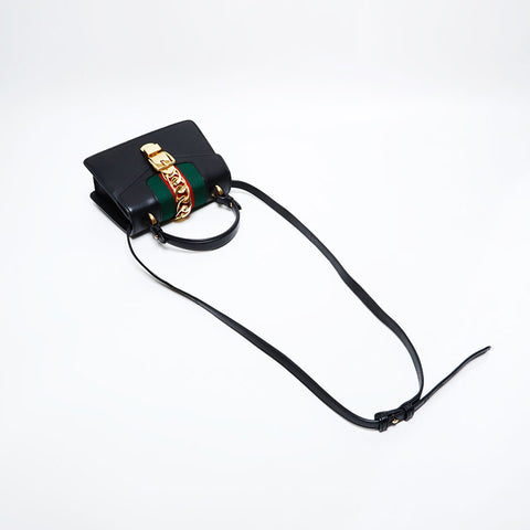 極美品 グッチ GUCCI ミニ シルヴィ レザー ハンドバッグ ブラック WS21833