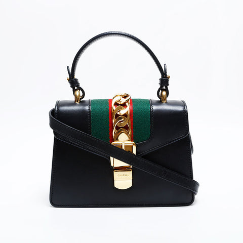 極美品 グッチ GUCCI ミニ シルヴィ レザー ハンドバッグ ブラック WS21833