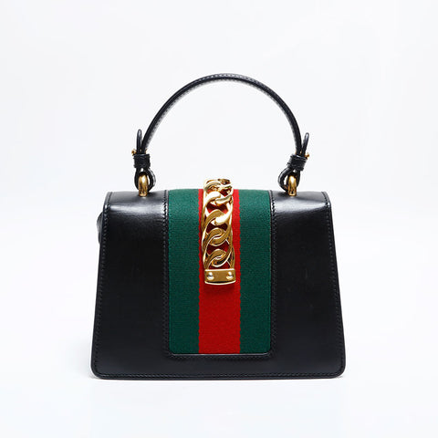 極美品 グッチ GUCCI ミニ シルヴィ レザー ハンドバッグ ブラック WS21833