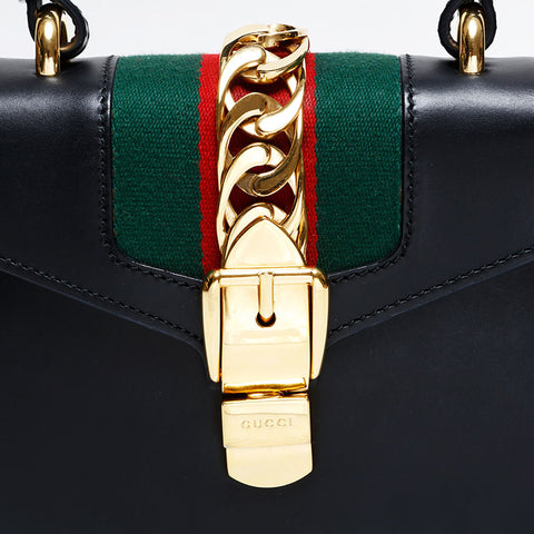 極美品 グッチ GUCCI ミニ シルヴィ レザー ハンドバッグ ブラック WS21833
