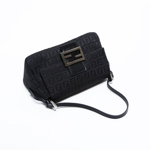 FENDI Zucchino Canvas Mini Mamma Bucket Handbag black WS21837
