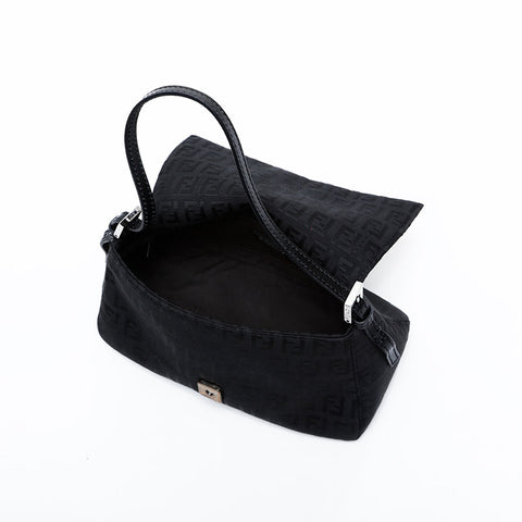 FENDI Zucchino Canvas Mini Mamma Bucket Handbag black WS21837