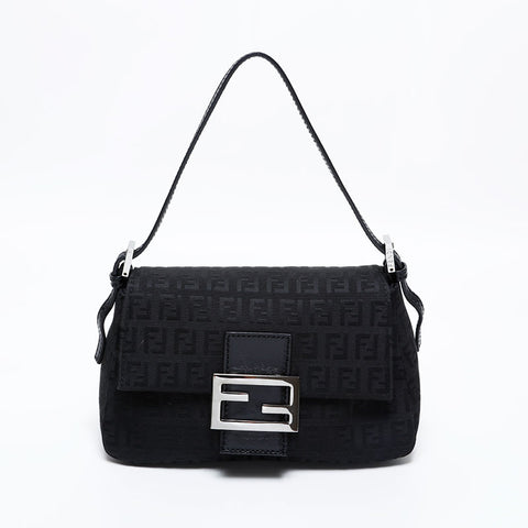 FENDI Zucchino Canvas Mini Mamma Bucket Handbag black WS21837