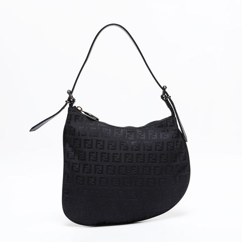 フェンディ FENDI ズッキーノ ホーボー ワンショルダー ハンドバッグ ブラック WS21838