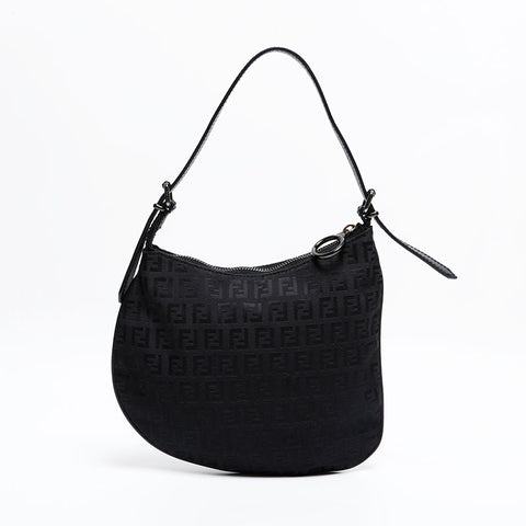 フェンディ FENDI ズッキーノ ホーボー ワンショルダー ハンドバッグ ブラック WS21838