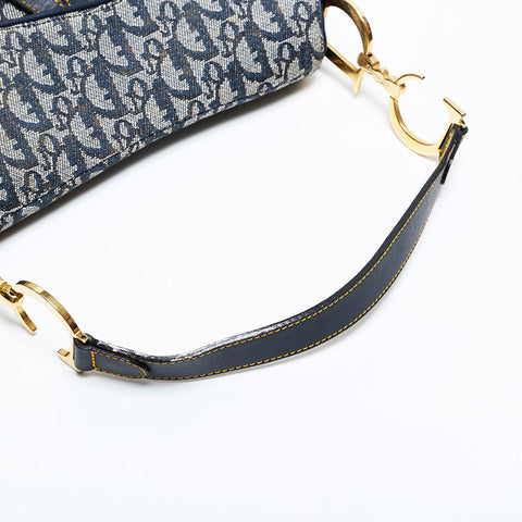美品 クリスチャンディオール Christian Dior サドルバッグ キャンバス ショルダーバッグ ネイビー WS21839